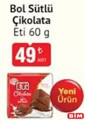 ETİ BOL SÜTLÜ ÇİKOLATA 60 G